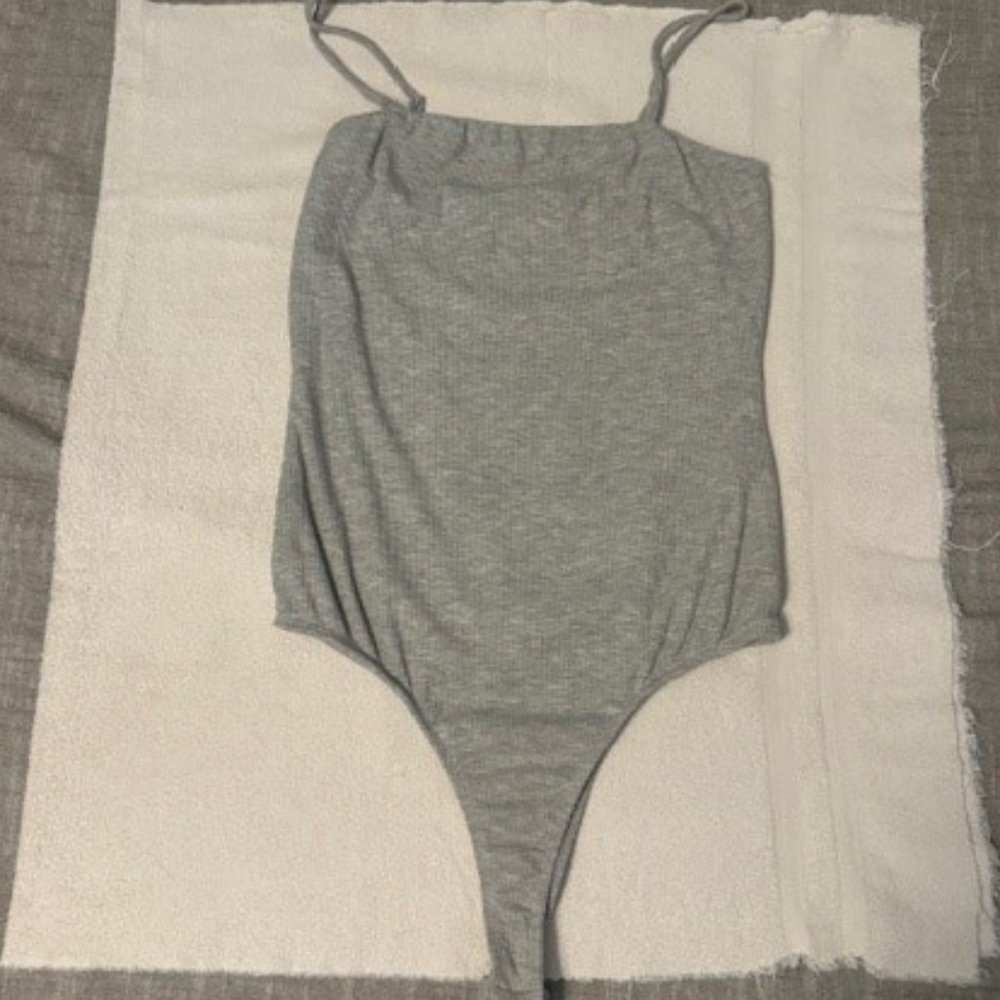 Active Basics Ribbed Bodysuit, Gray, Size Large